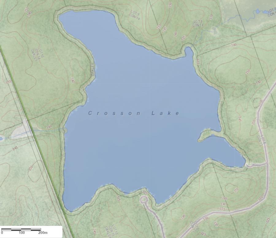 Topographical Map of Crosson Lake in Municipality of Bracebridge and the District of Muskoka