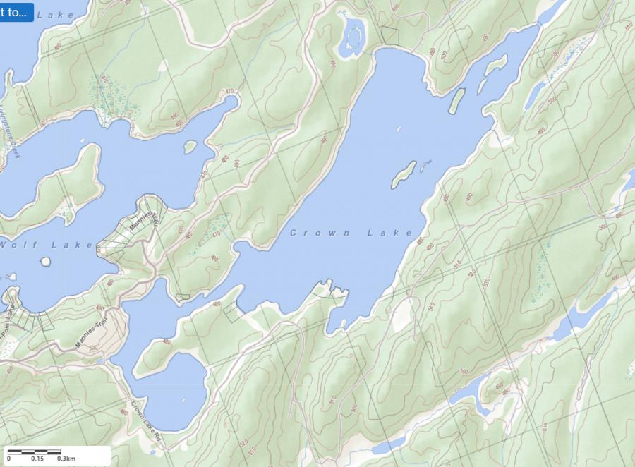 Topographical Map of Crown Lake in Municipality of Algonquin Highlands and the District of Haliburton