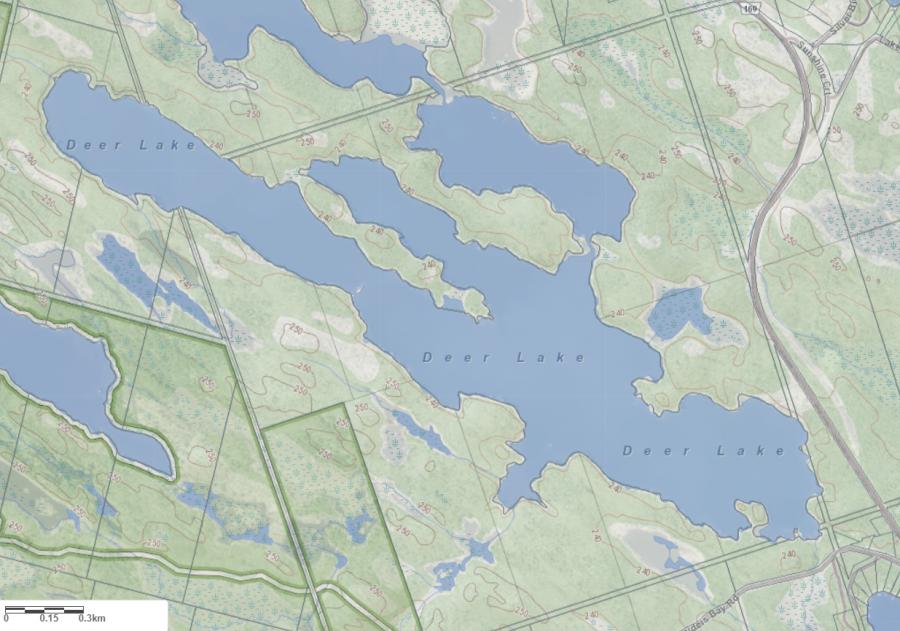 Topographical Map of Deer Lake in Municipality of Gravenhurst and the District of Muskoka