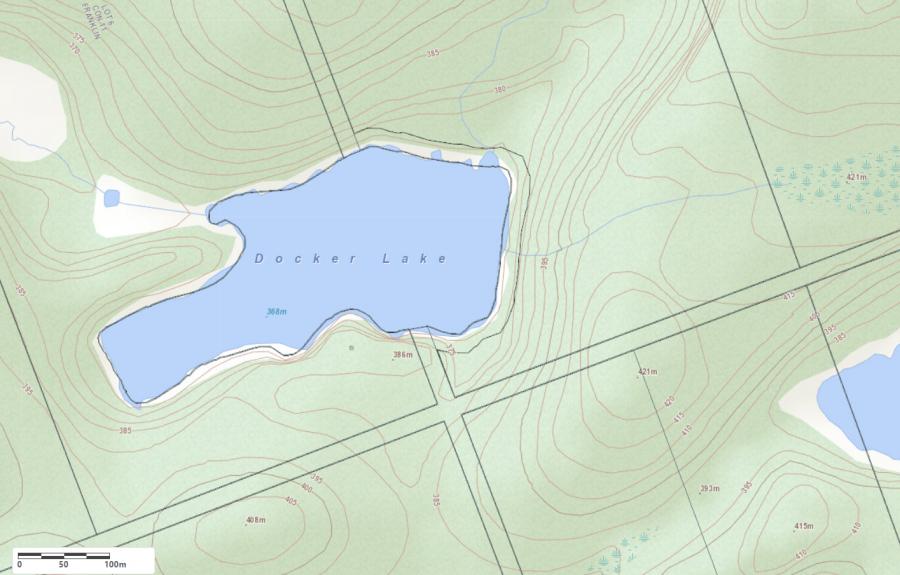 Topographical Map of Docker Lake in Municipality of Lake of Bays and the District of Muskoka