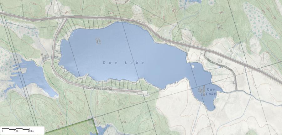 Topographical Map of Doe Lake in Municipality of Gravenhurst and the District of Muskoka