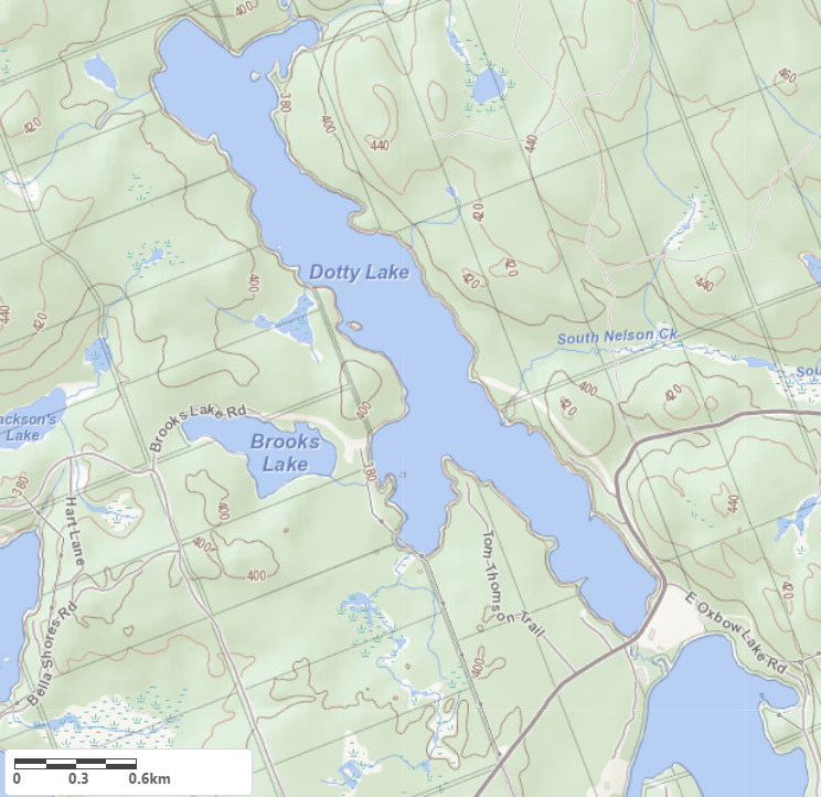 Topographical Map of Dotty Lake in Municipality of Lake of Bays and the District of Muskoka