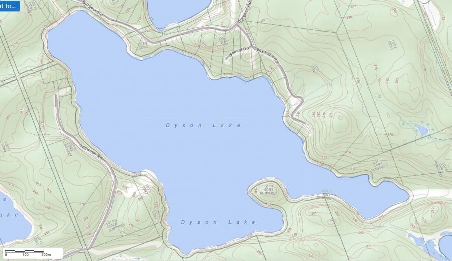 Topographical Map of Dyson Lake in Municipality of Seguin and the District of Parry Sound