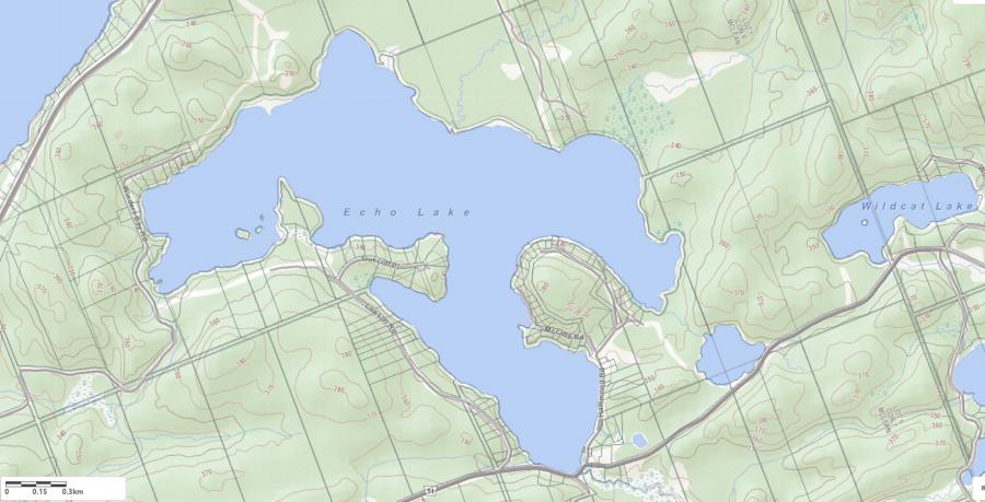 Topographical Map of Echo Lake in Municipality of Lake of Bays and the District of Muskoka