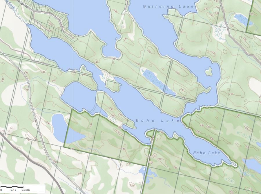 Topographical Map of Echo Lake in Municipality of Muskoka Lakes and the District of Muskoka