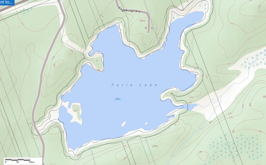 Topographical Map of Faris Lake in Municipality of Seguin and the District of Parry Sound