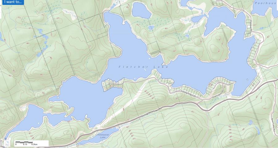 Topographical Map of Fletcher Lake in Municipality of Algonquin Highlands and the District of Haliburton