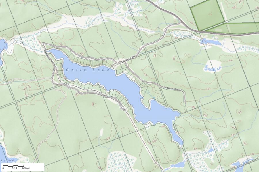 Topographical Map of Galla Lake in Municipality of Georgian Bay and the District of Muskoka