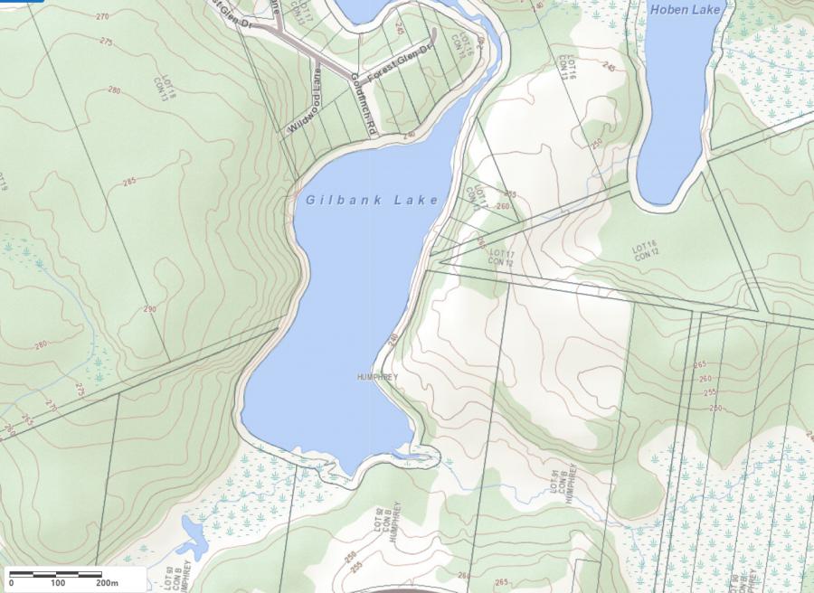 Topographical Map of Gilbank Lake in Municipality of Seguin and the District of Parry Sound