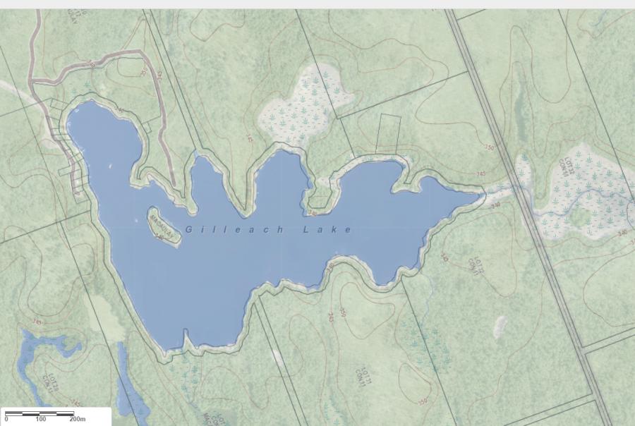 Topographical Map of Gilleach Lake in Municipality of Bracebridge and the District of Muskoka
