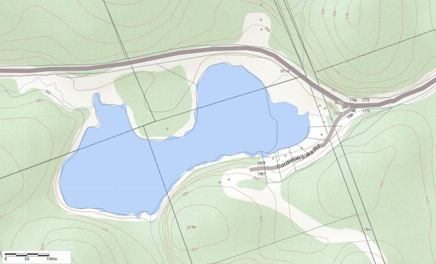Topographical Map of Gordonier Lake in Municipality of Bracebridge and the District of Muskoka