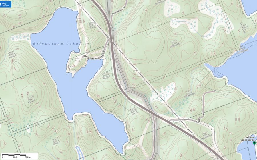 Topographical Map of Grindstone Lake in Municipality of Lake of Bays and the District of Muskoka