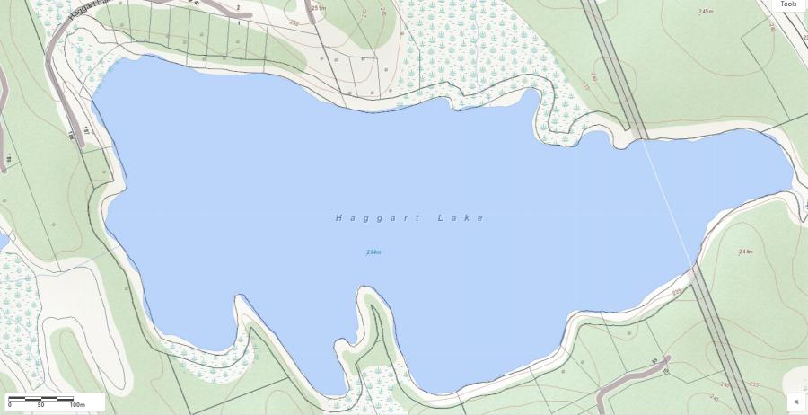 Topographical Map of Haggart Lake in Municipality of Georgian Bay and the District of Muskoka