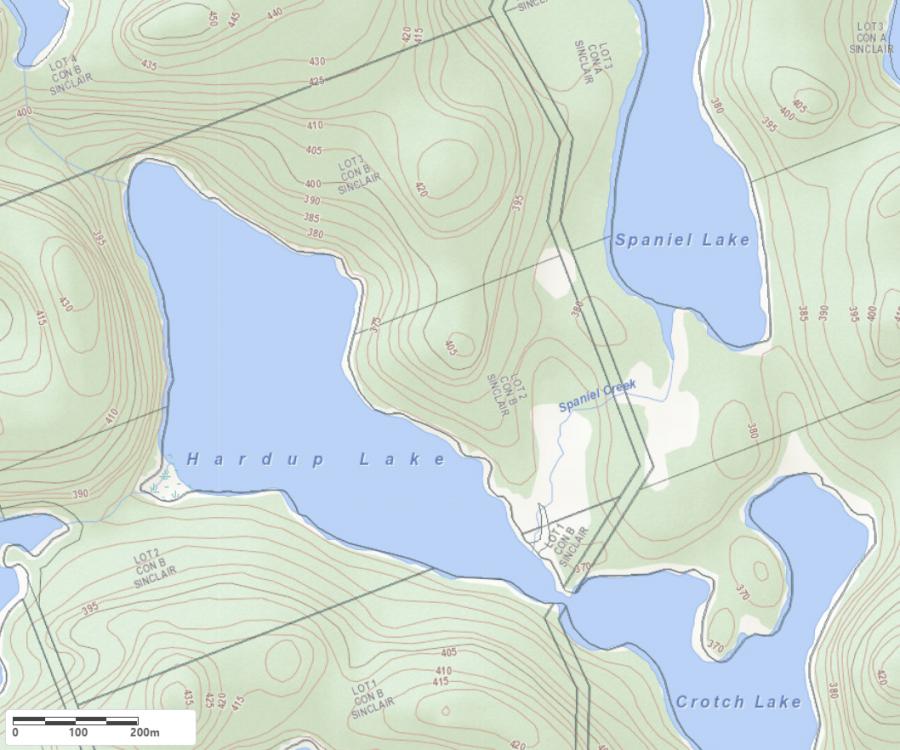Topographical Map of Hardup Lake in Municipality of Lake of Bays and the District of Muskoka