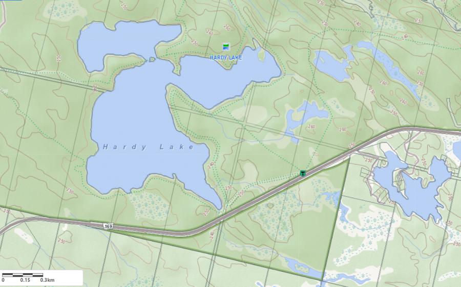 Topographical Map of Hardy Lake in Municipality of Muskoka Lakes and the District of Muskoka
