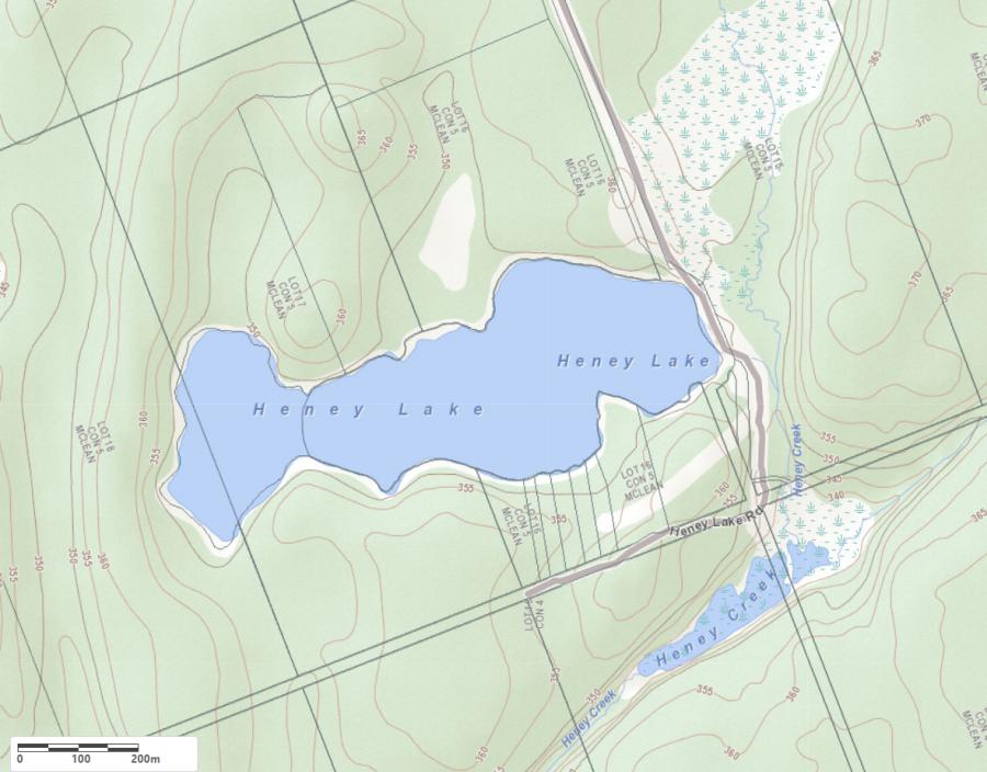 Topographical Map of Heeney Lake in Municipality of Lake of Bays and the District of Muskoka