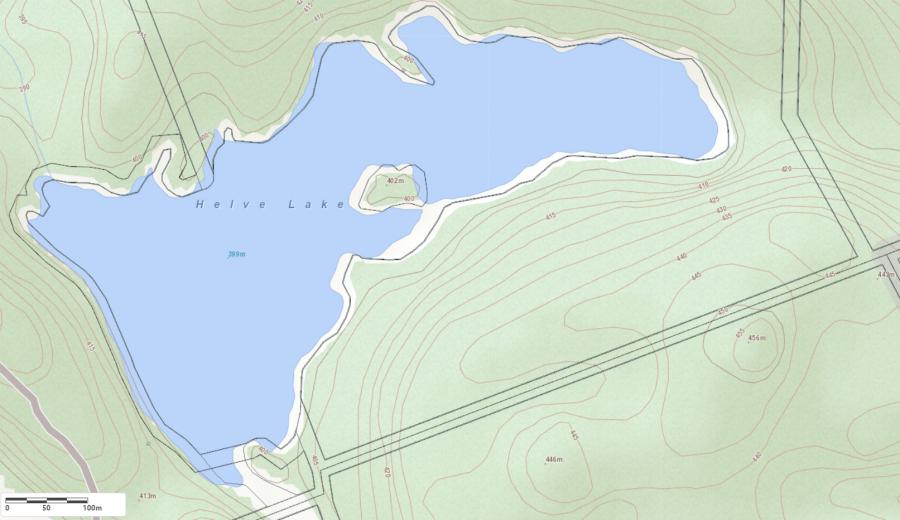 Topographical Map of Helve Lake in Municipality of Lake of Bays and the District of Muskoka