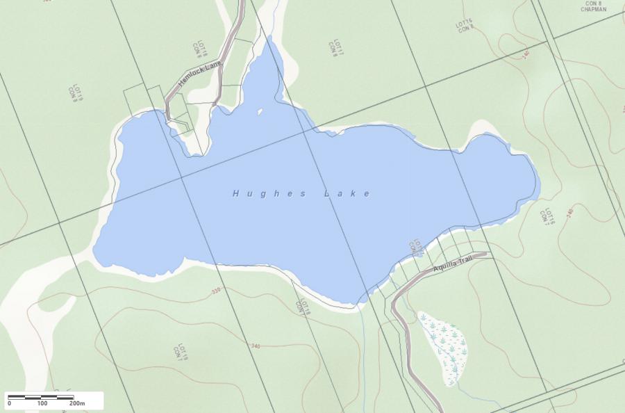 Topographical Map of Hughes Lake in Municipality of Magnetawan and the District of Parry Sound