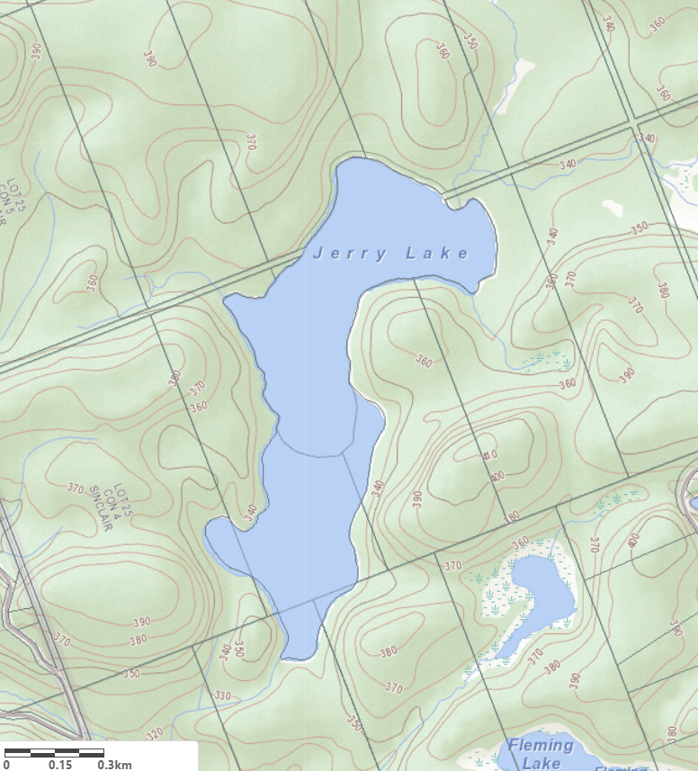 Topographical Map of Jerry Lake in Municipality of Lake of Bays and the District of Muskoka