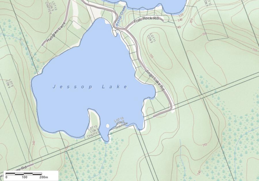Topographical Map of Jessop Lake in Municipality of Huntsville and the District of Muskoka