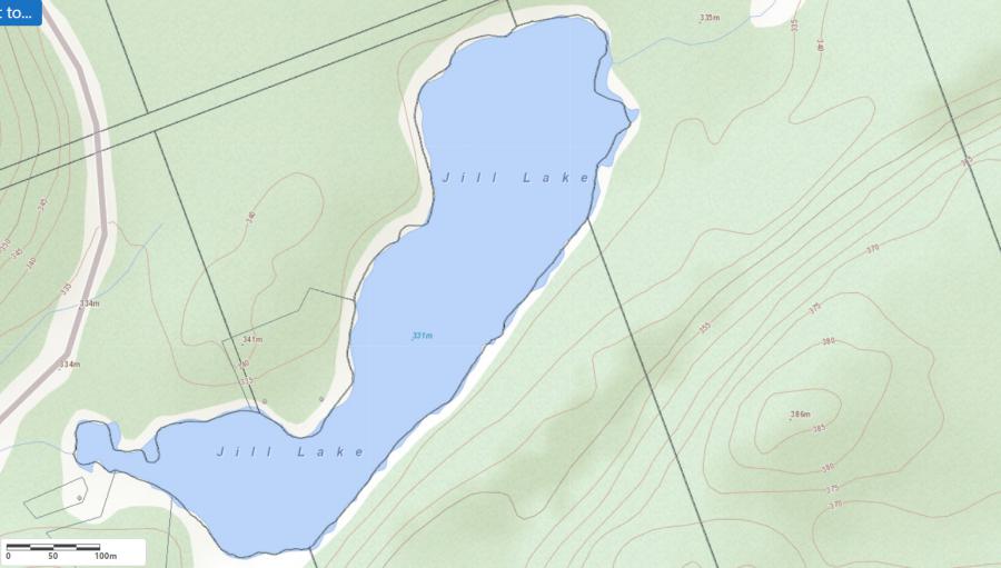 Topographical Map of Jill Lake in Municipality of Lake of Bays and the District of Muskoka