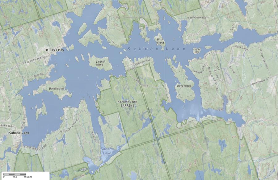 Topographical Map of Kahshe Lake in Municipality of Gravenhurst and the District of Muskoka