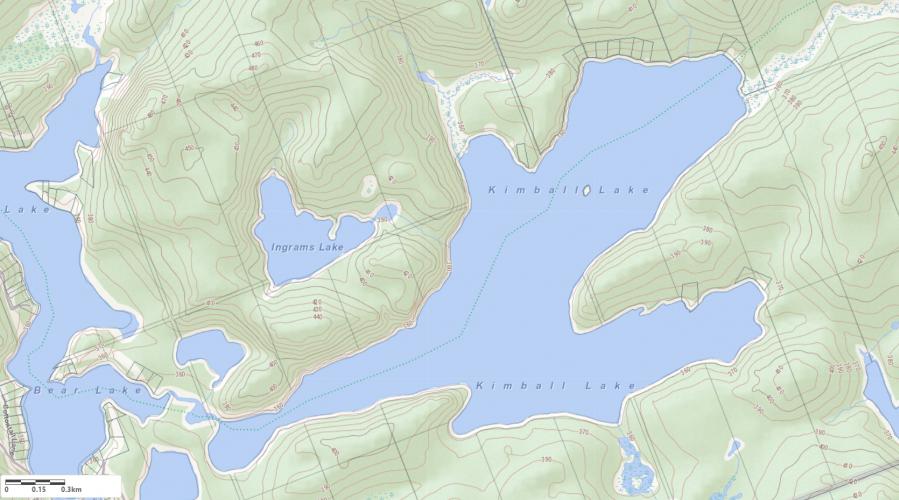 Topographical Map of Kimball Lake in Municipality of Algonquin Highlands and the District of Haliburton
