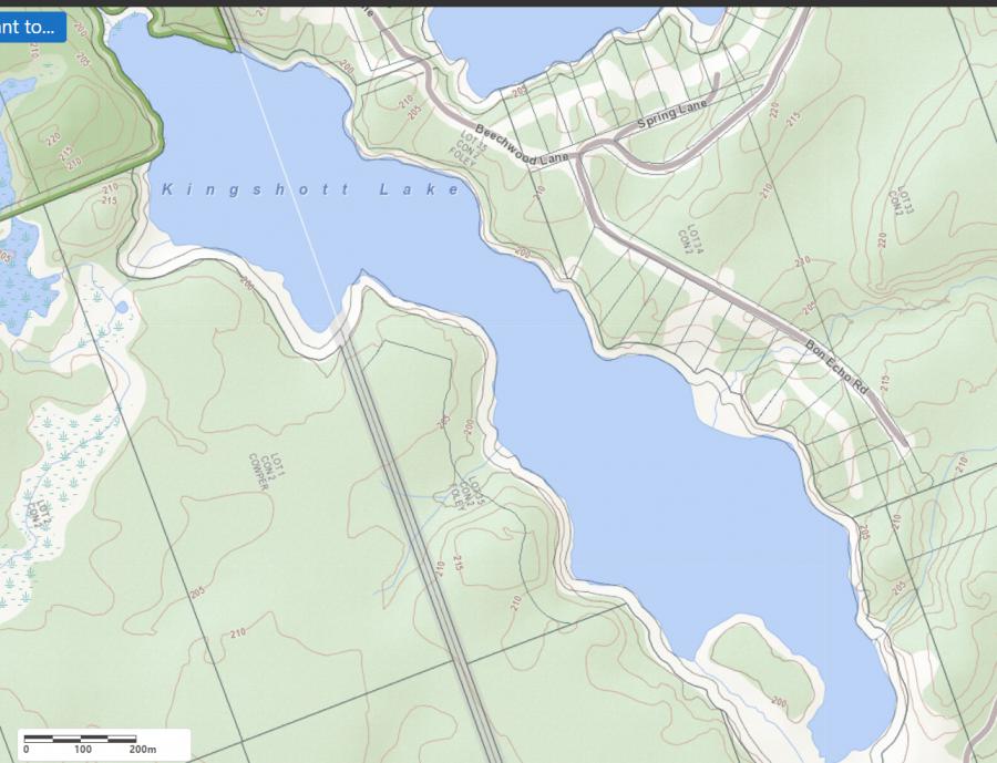 Topographical Map of Kingshott Lake in Municipality of Seguin and the District of Parry Sound