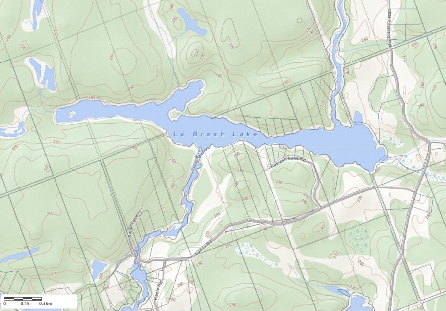 Topographical Map of La Brash Lake in Municipality of Whitestone and the District of Parry Sound
