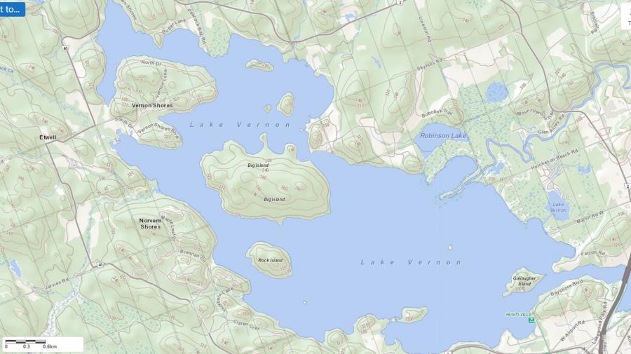 Topographical Map of Lake Vernon in Municipality of Huntsville and the District of Muskoka