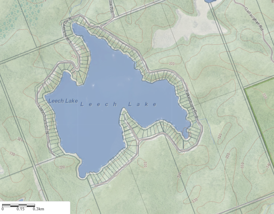 Topographical Map of Leech Lake in Municipality of Bracebridge and the District of Muskoka