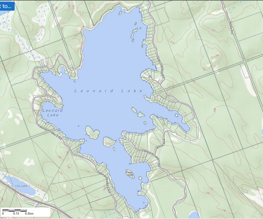 Topographical Map of Leonard Lake in Municipality of Muskoka Lakes and the District of Muskoka