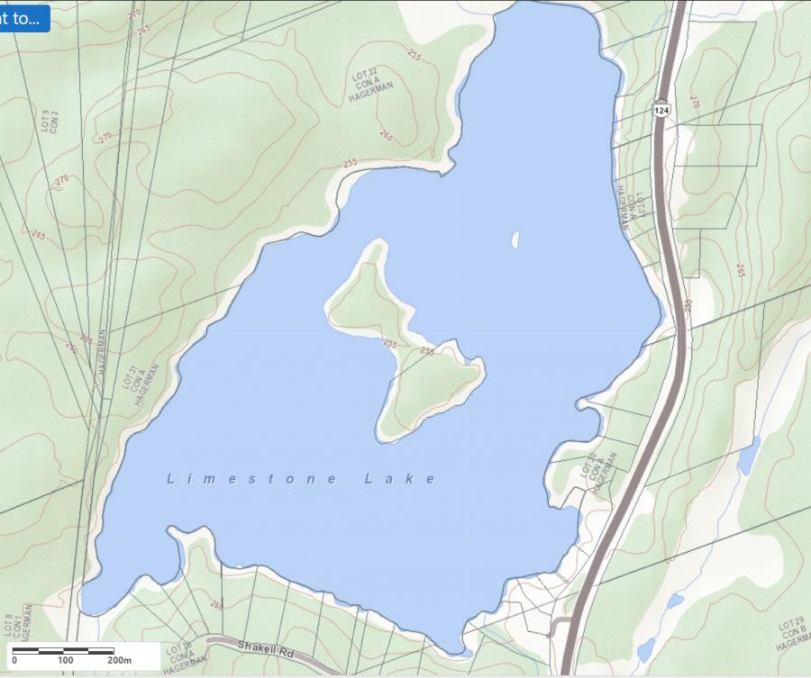 Topographical Map of Limestone Lake in Municipality of Whitestone and the District of Parry Sound
