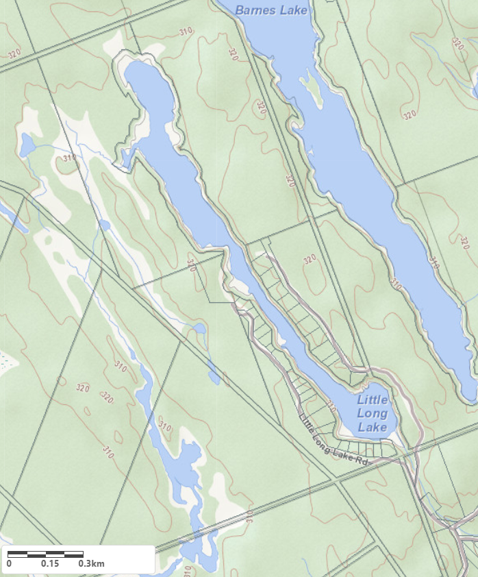 Topographical Map of Little Long Lake in Municipality of Muskoka Lakes and the District of Muskoka