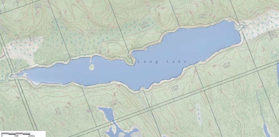 Topographical Map of Long Lake in Municipality of Bracebridge and the District of Muskoka