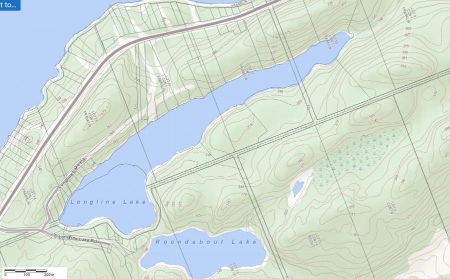 Topographical Map of Longline Lake in Municipality of Lake of Bays and the District of Muskoka