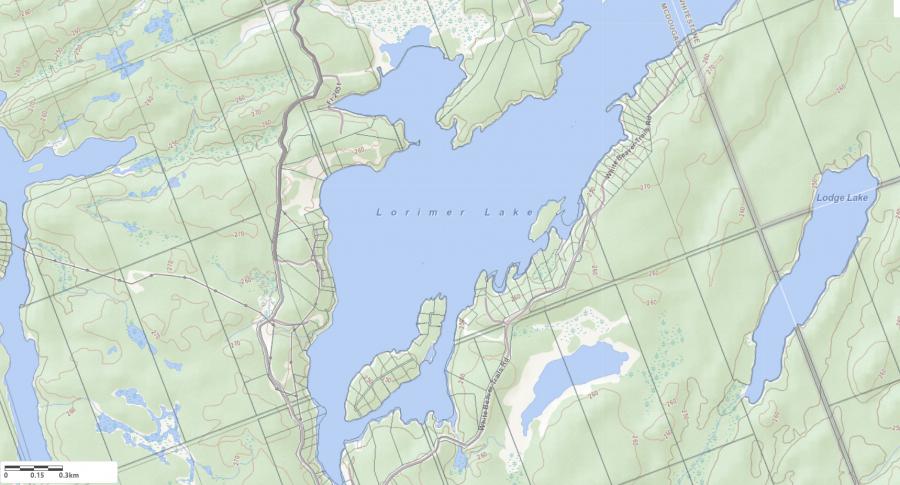 Topographical Map of Lorimer Lake in Municipality of McDougall and the District of Parry Sound