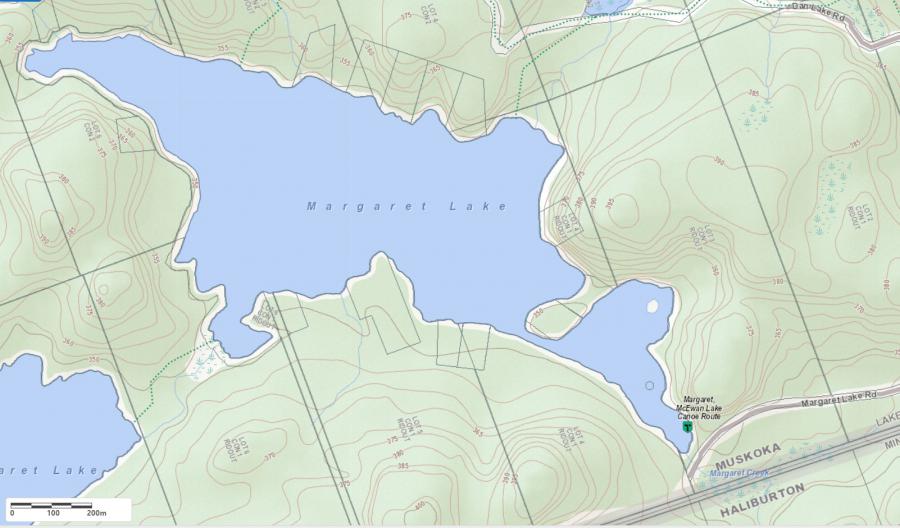 Topographical Map of Margaret Lake in Municipality of Lake of Bays and the District of Muskoka