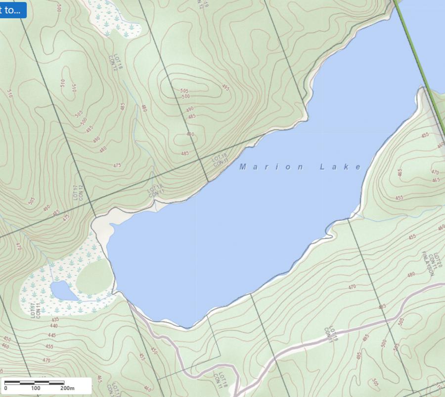 Topographical Map of Marion Lake in Municipality of Lake of Bays and the District of Muskoka
