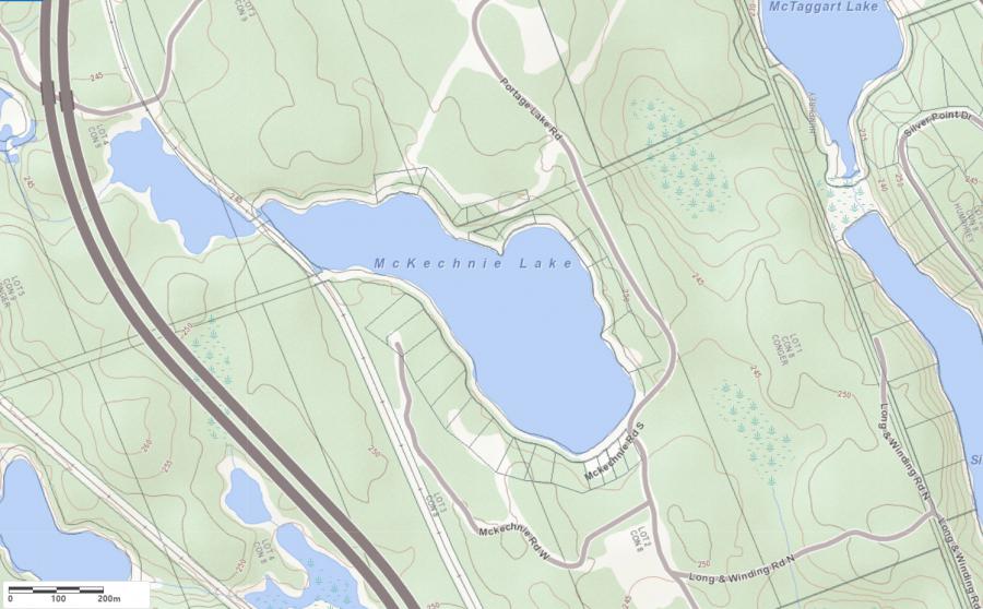 Topographical Map of McKechnie Lake in Municipality of Seguin and the District of Parry Sound