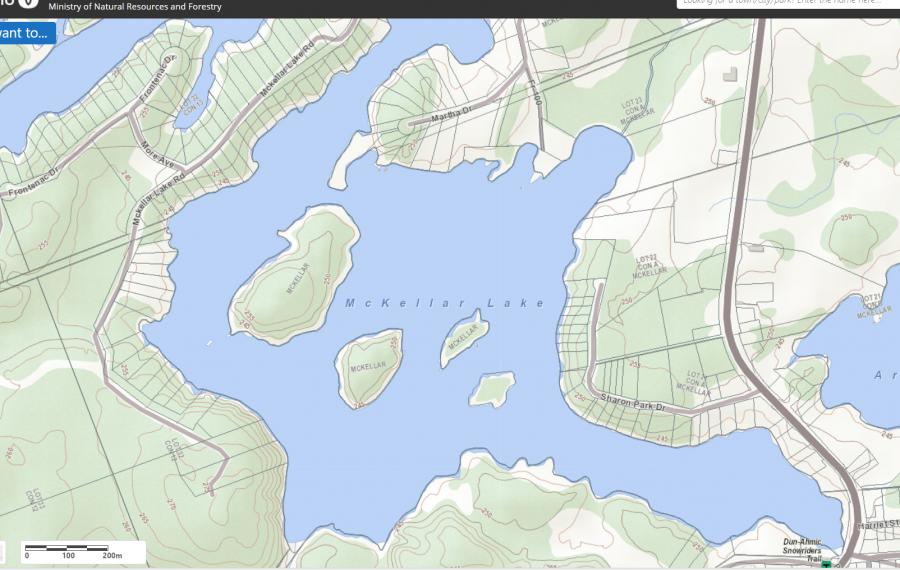 Topographical Map of McKellar Lake in Municipality of McKellar and the District of Parry Sound