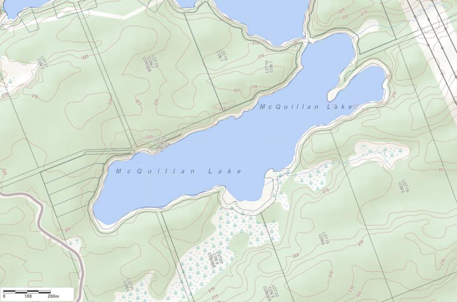 Topographical Map of McQuillan Lake in Municipality of Archipelago and the District of Parry Sound