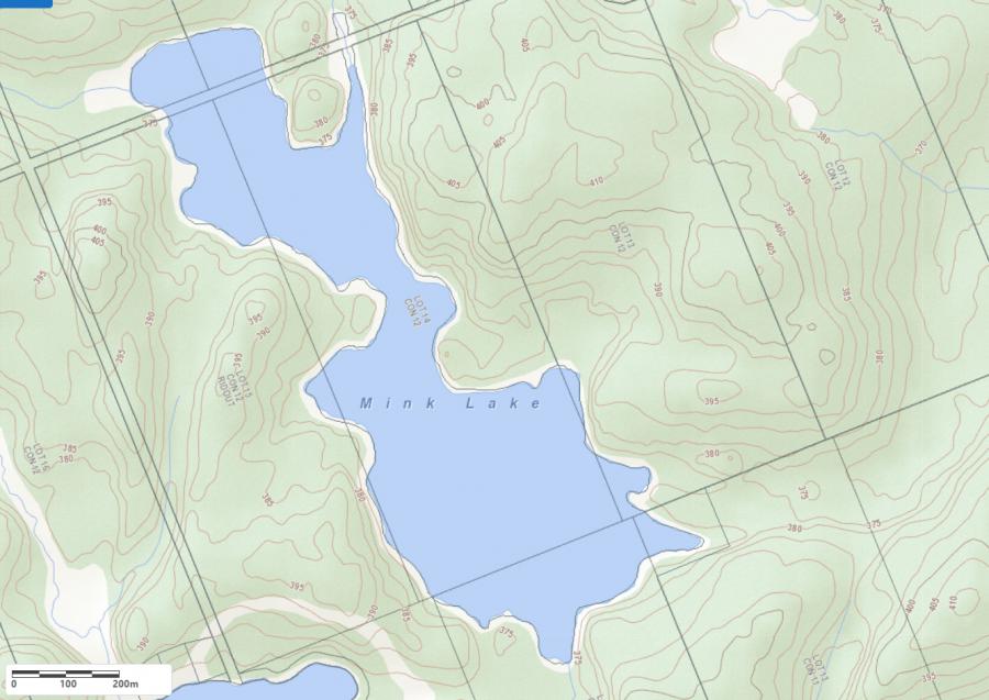 Topographical Map of Mink Lake in Municipality of Lake of Bays and the District of Muskoka