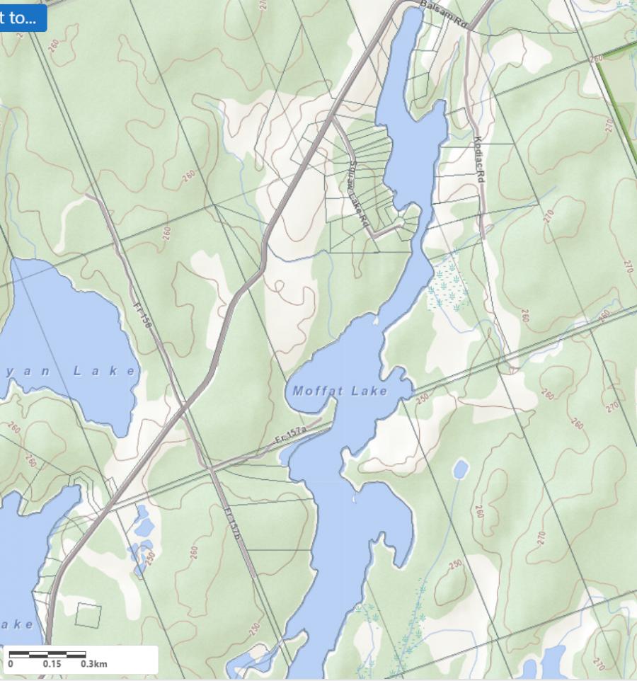 Topographical Map of Moffat Lake in Municipality of McKellar and the District of Parry Sound