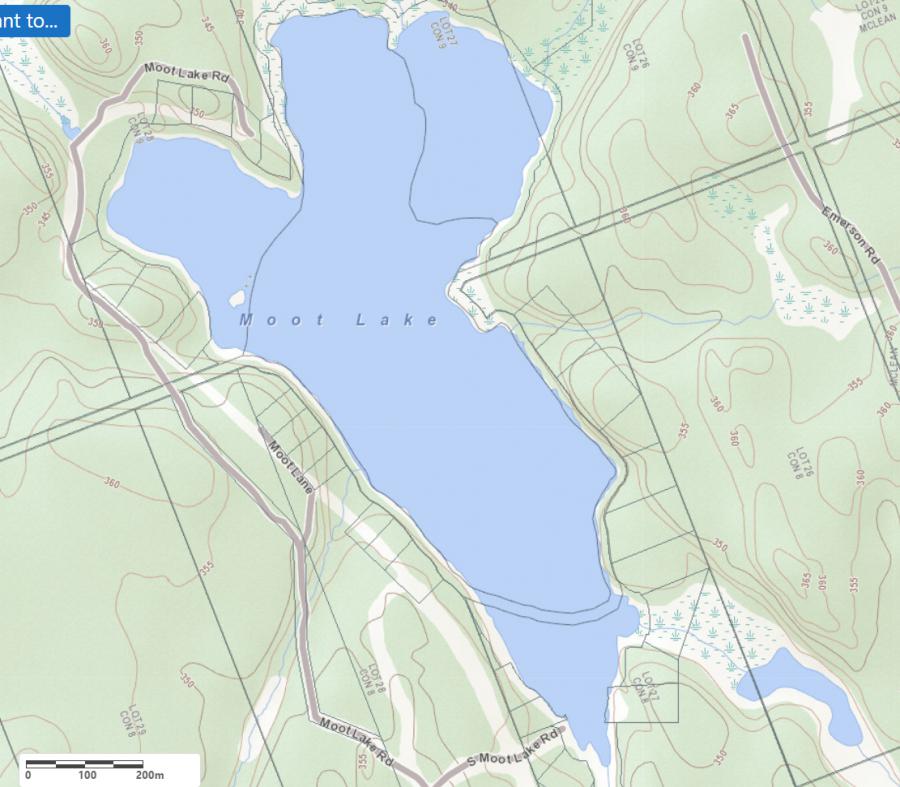 Topographical Map of Moot Lake in Municipality of Lake of Bays and the District of Muskoka