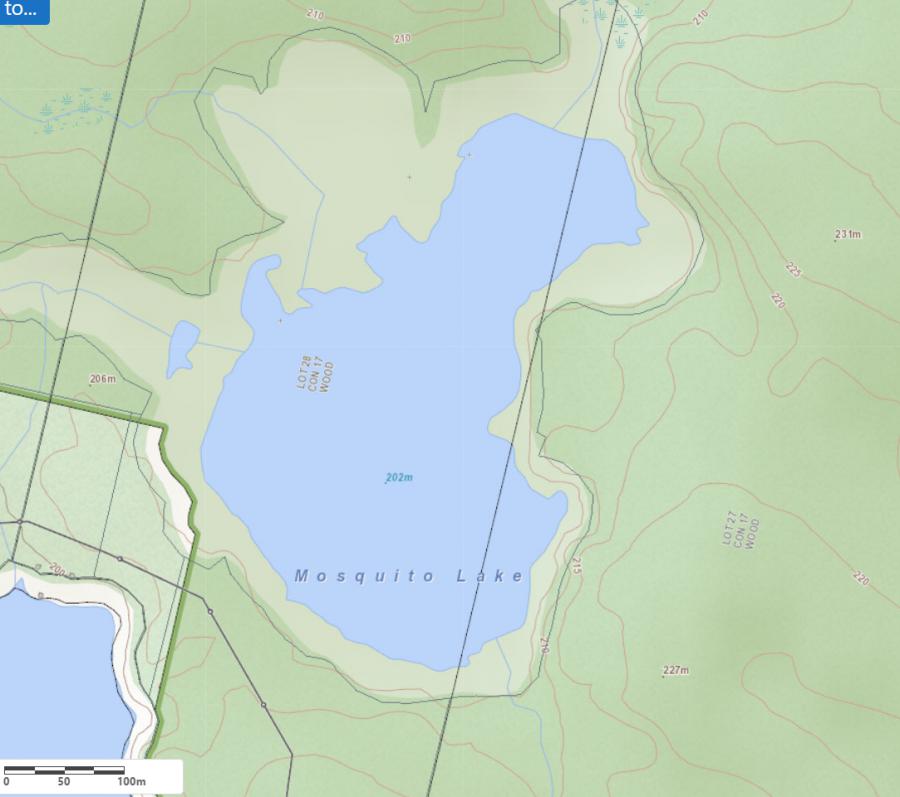 Topographical Map of Mosquito Lake in Municipality of Muskoka Lakes and the District of Muskoka