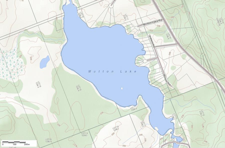 Topographical Map of Mutton Lake in Municipality of Seguin and the District of Parry Sound