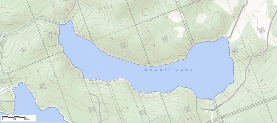 Topographical Map of Newell Lake in Municipality of Magnetawan and the District of Parry Sound