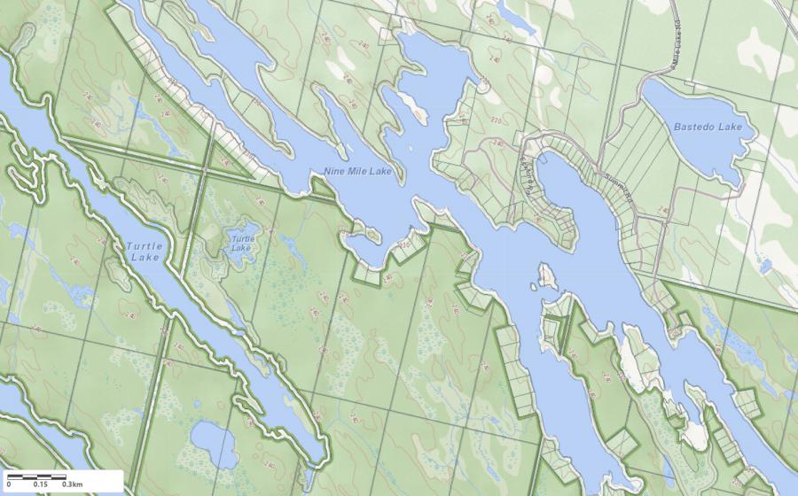 Topographical Map of Nine Mile Lake in Municipality of Muskoka Lakes and the District of Muskoka