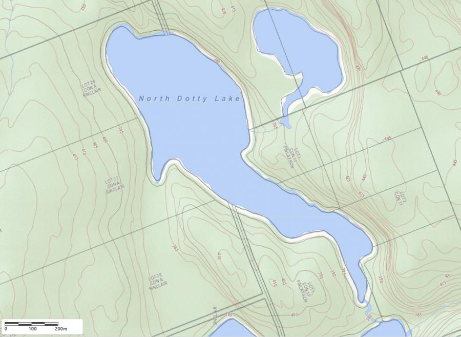 Topographical Map of North Dotty Lake in Municipality of Lake of Bays and the District of Muskoka